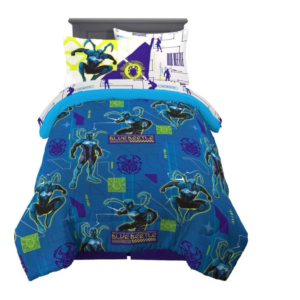 Franco WB Blue Beetle Kids Bedding Comforter and Sheet Set, 5 Piece Twin Size